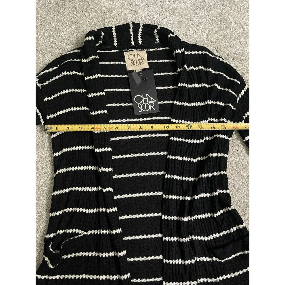 Chaser Black And White Striped Women's Cardigan Sweater Size XS